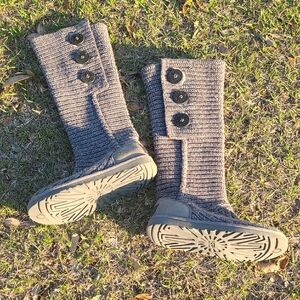 UGG Kids Gray Knit Button Boots